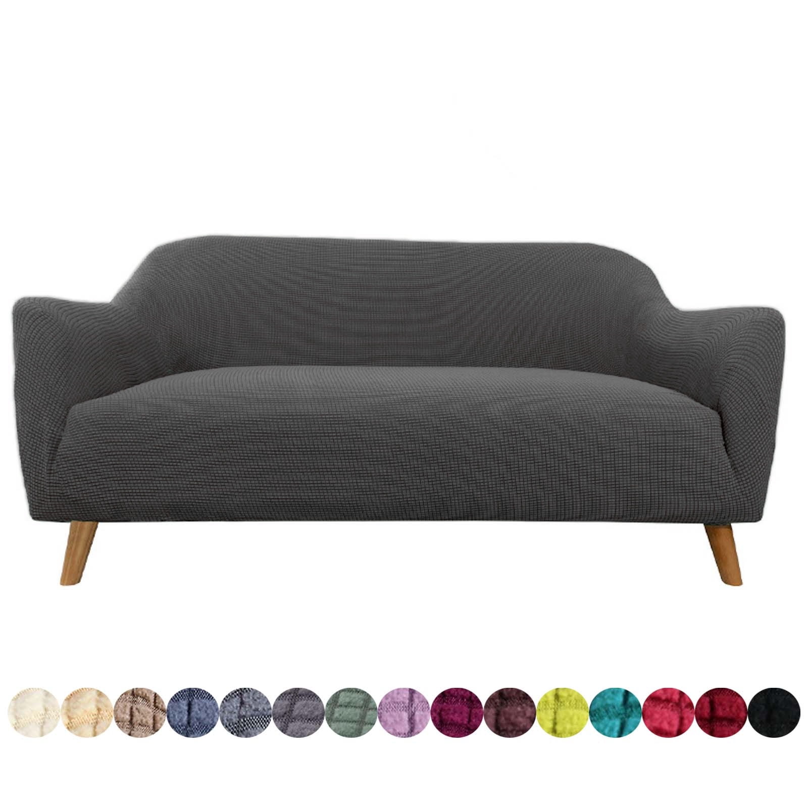 Walmart-Plaid Solid Color Sofa Cover Super Stretch Sofa Cover Furniture Protection Cover-Black-1 Cushion 90-140cm
