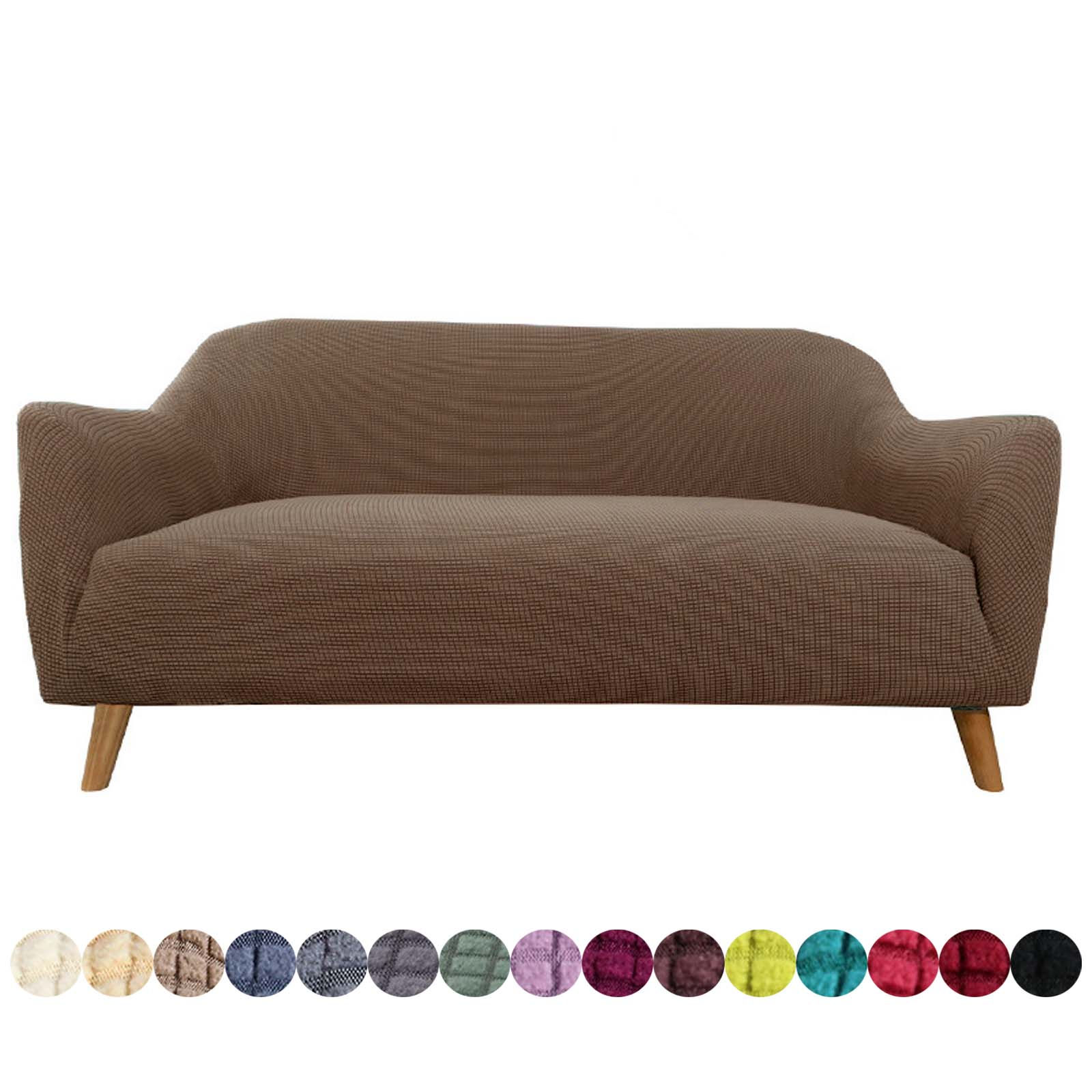 Walmart-Plaid Solid Color Sofa Cover Super Stretch Sofa Cover Furniture Protection Cover-Camel-2 Cushion 145-185cm