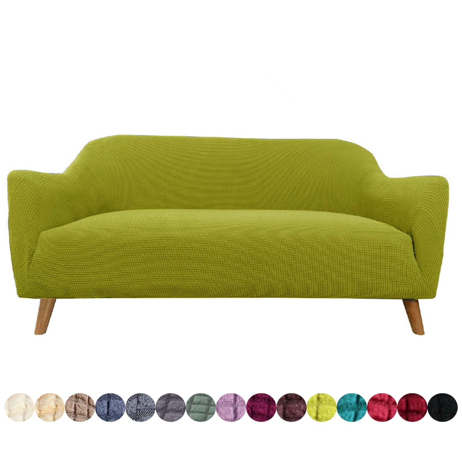 Walmart-Plaid Solid Color Sofa Cover Super Stretch Sofa Cover Furniture Protection Cover-Fruit green-3 Cushion 195-230cm