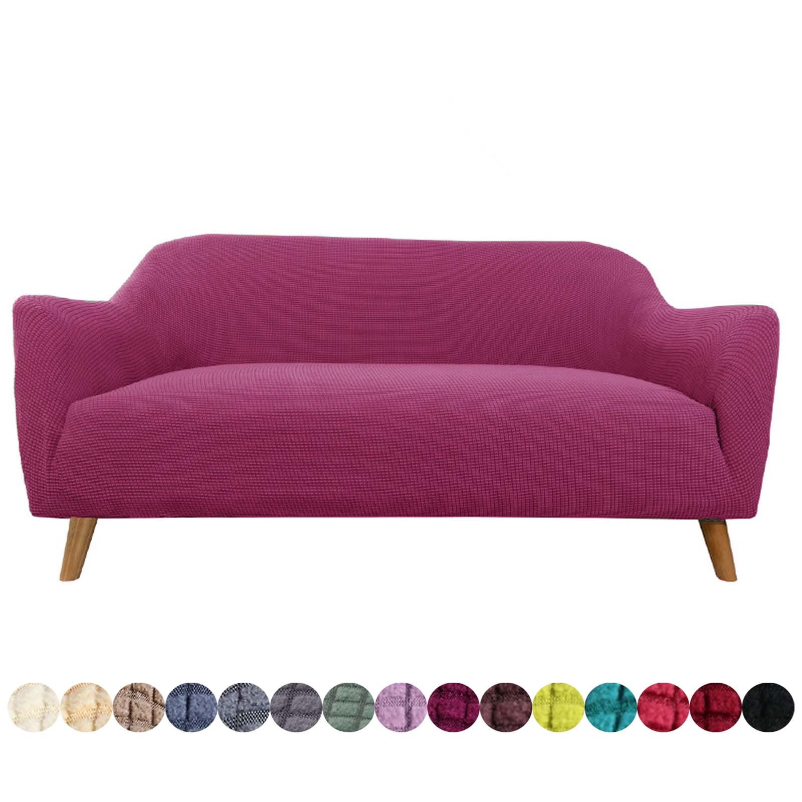 Walmart-Plaid Solid Color Sofa Cover Super Stretch Sofa Cover Furniture Protection Cover-Fuchsia-4 Cushion 235-310cm