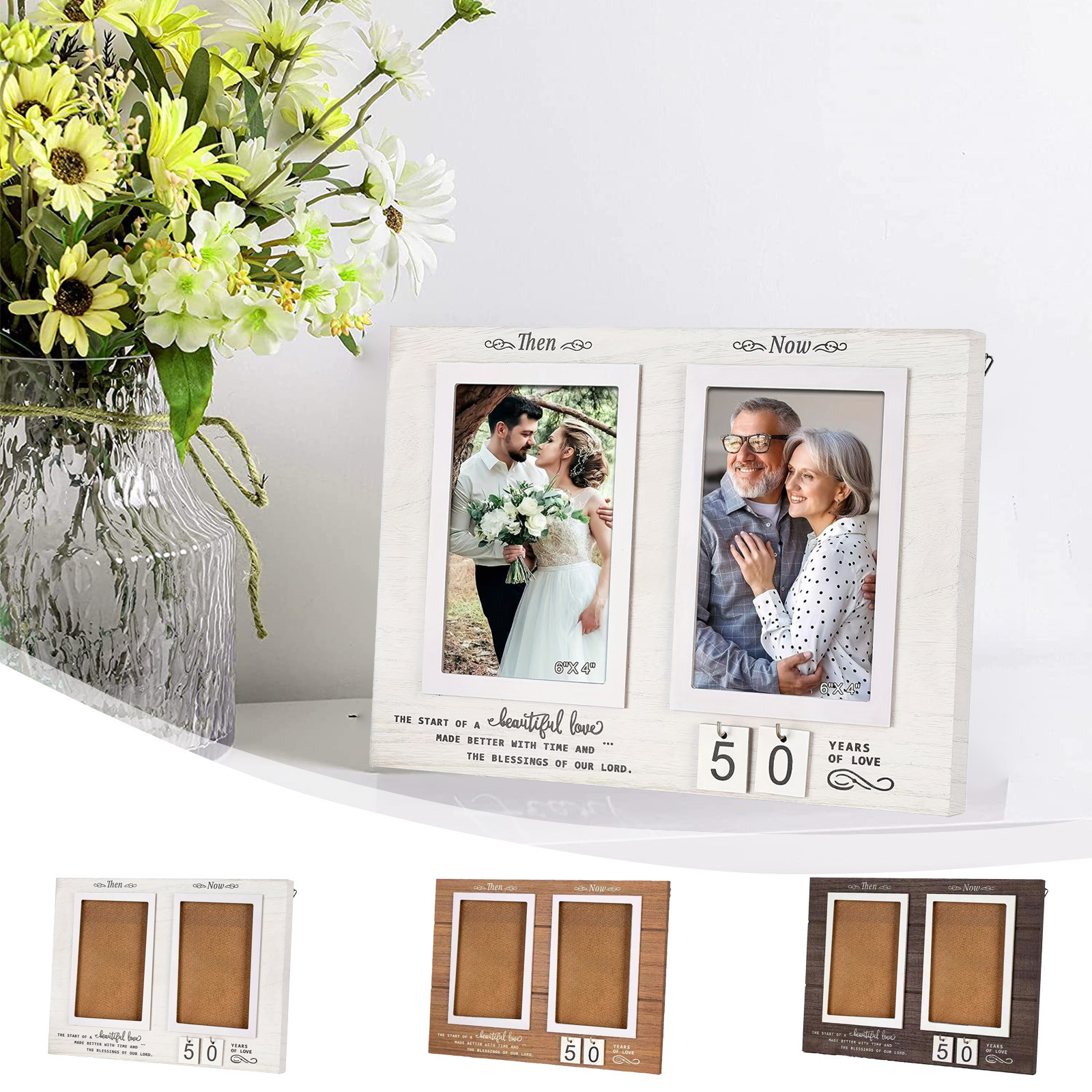 Walmart Wooden Anniversary Photo Frame Engagement Wedding Couple Stand ...