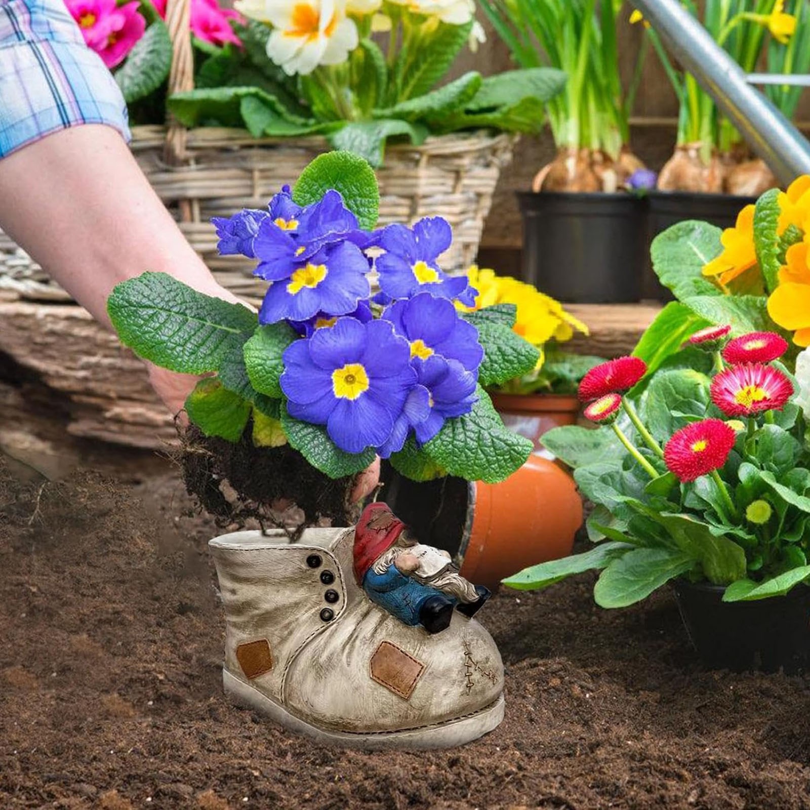 Walmart week Deals Succulents Cowboy Boot Planter Flower Cowboy Pot Vintage Boots Container Resin Gnomes Garden Decor Boots Planter With Hole