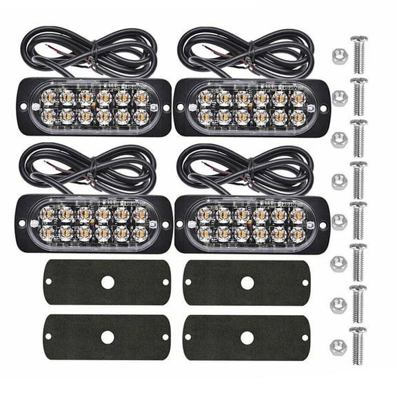 Walmeck 4PCS 12 Strobe LED Red Light Hazard Beacon Emergency Flashing Side Marker Light Bars Warning Signal Towing Truck Flashing Lamp