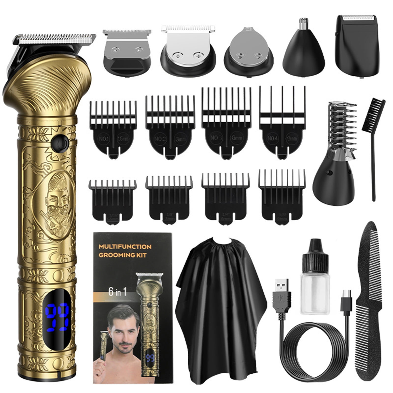 Walmeck 6IN1 Men's Hair Set Beard Shaver Electric Body Hair Trimmer