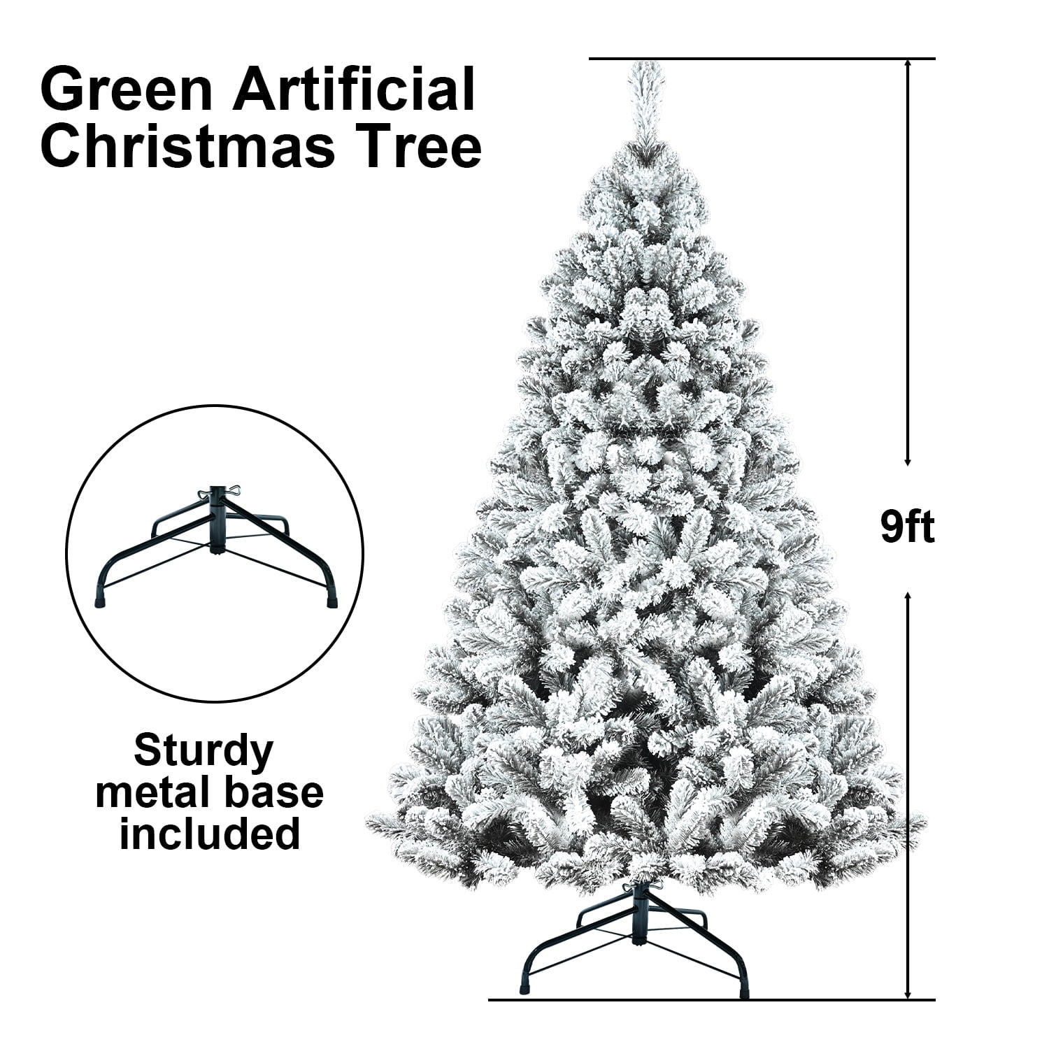 Walmeck 9FT Flocked Christmas Tree Easy Assembly 1910 Branch Tips ...