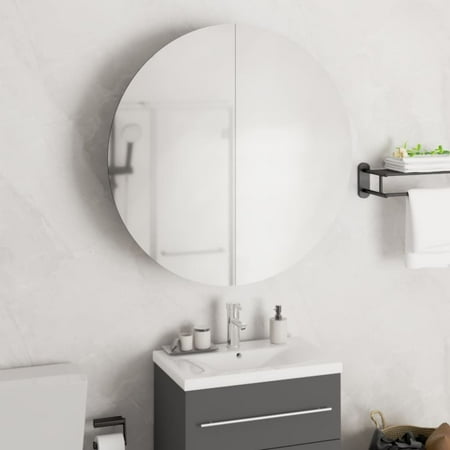 Walmeck Bathroom Cabinet with Round Mirror&LED White 21.3"x21.3"x6.9"
