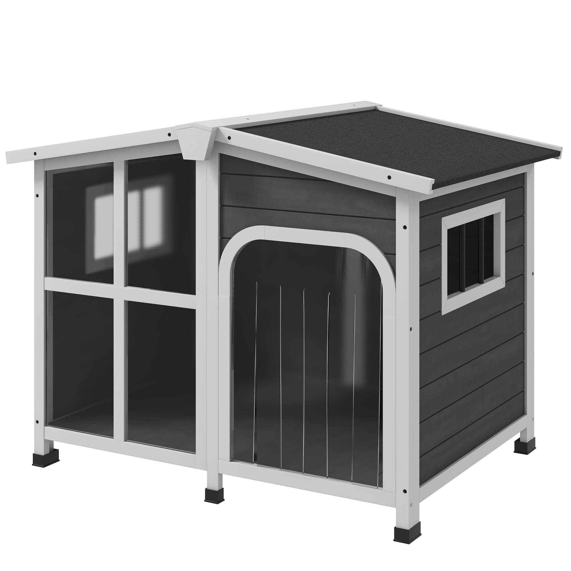 Walmeck CabinStyle Wooden Dog House for Large Dogs Outside with Openable Roof & Giant Window