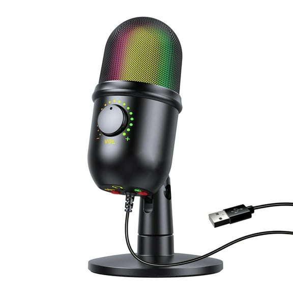 Walmeck Condenser Microphone Cardioid USB Mic with Colorful Effect One-Button Mute Real-time with Desktop Mic Stand for Laptop PC Live Streaming Video Conference Online
