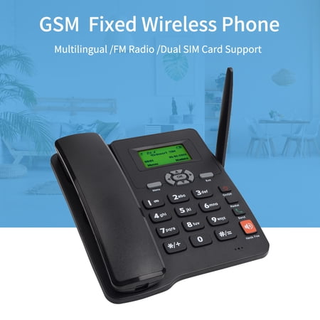 Walmeck Cordless Phone Dual SIM Card 2G Fixed Wireless Telephone Set with Antenna, Alarm Clock for Home Office