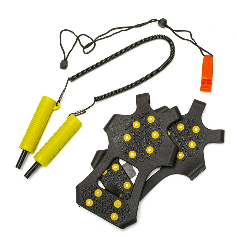 Walmeck Crampon Set , Ice Fishing Safety Kit with Retractable Ice Picks,  Safety Whistle, and Slip,Resistant Ice Cleats 