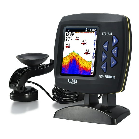 Walmeck Fish Finder Wired Transducer Sensor Fishfinder 45 Degrees Underwater Fishing Camera Portable Fish Finder Waterproof Underwater Monitor LCD Fish Locator Boat Fishfinder Fish Detector