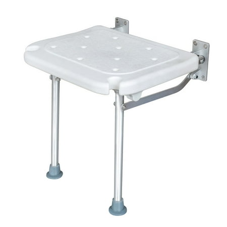 Walmeck Folding Shower Bench Wall Mounted Flip-up Bath Seat Screw-in Bathroom Chair Stool with Non-slip Feet Drainage Holes Shower Head Slot for Elderly Seniors Disabled