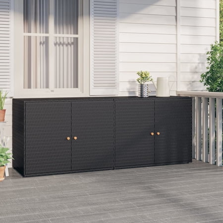 Walmeck Garden Storage Cabinet Black 78"x21.9"x31.5" Poly Rattan