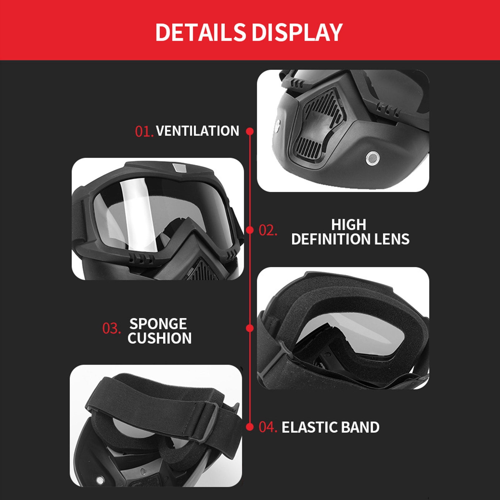 Walmeck Mortorcycle Face Highdefinition Goggles with Mouth Filter for
