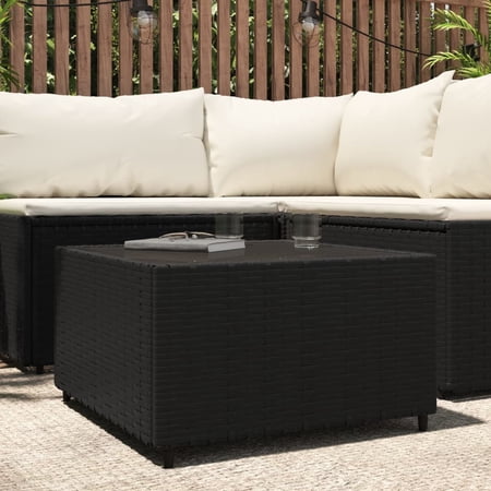 Walmeck Patio Coffee Table Black 19.7"x19.7"x11.8" Poly Rattan