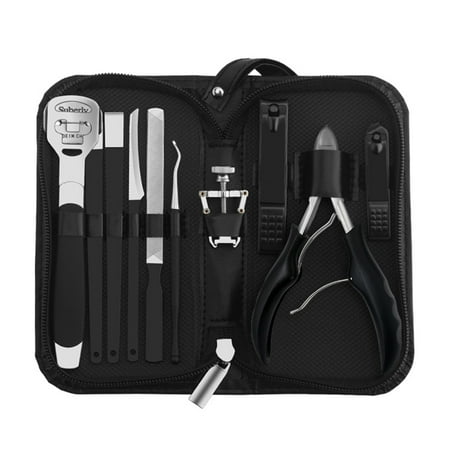 Walmeck Set Stainless Steel Nail Set Pedicure Set Fingernails Toenails Clippers Sharp Nail Cutter Hair Grooming Kit Travel Case