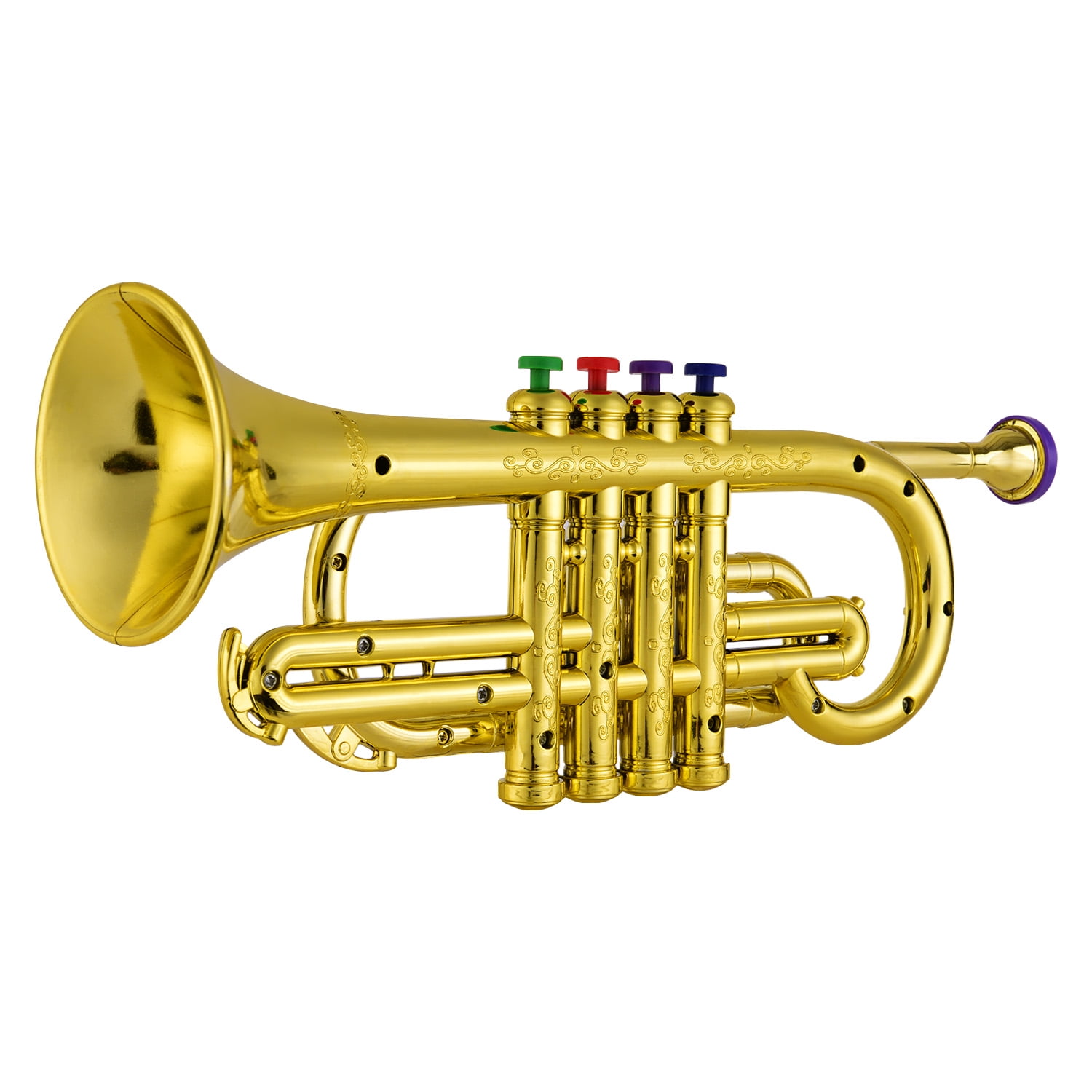 Walmeck Trumpet Musical Wind Instruments ABS Metallic Gold Trumpet with 4 Colored Keys