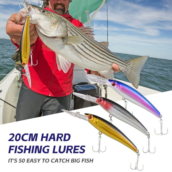 Walmeck Ultra Long Casting Fishing Lure 20cm Saltwater Sinking Minnow Fishing Bait Fishing Tackle 2 Hook Big Seabass Hard Bait