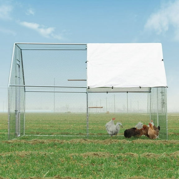 Walnest 10'x10' Large Metal Chicken Coops,Outdoor Duck Walk-in Hen Run House Rabbits Habitat Cage Flat Roofed Cage with Waterproof and Anti-Ultraviolet Cover