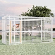 Walnest 12.9ft XXL Walk in Aviary Heavy Duty Bird Cage with 2 Feeding Bowls& Feedable Door for Parrot Eagle Pigeon Hornbillwhite