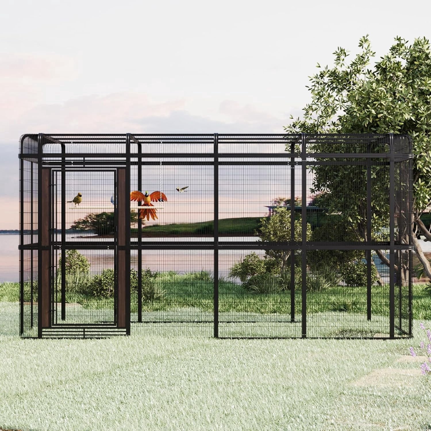 Walnest 12.9FT XXL Walk in Aviary Heavy Duty Bird Cage with 2 Feeding ...