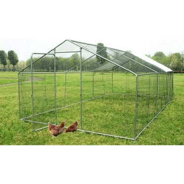 Walnest 20x10x6.6 FT Large Metal Chicken Coop Walk-in Poultry Cage with Waterproof&Anti-UV Cover, Galvanized Steel Spire Top Coops with Door for Outdoor Backyard Farm Use