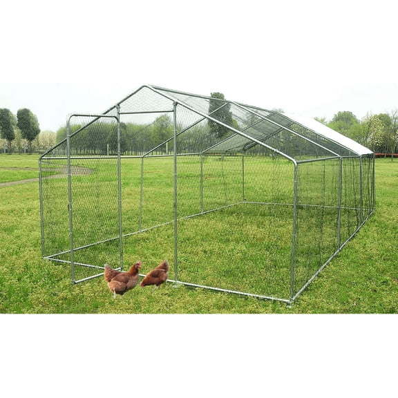 Walnest 20x10x6.6 FT Large Metal Chicken Coop Walk-in Poultry Cage with Waterproof&Anti-UV Cover, Galvanized Steel Spire Top Coops with Door for Outdoor Backyard Farm Use