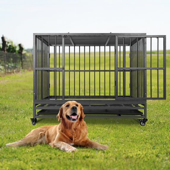 Walnest 42" Heavy Duty Dog Cage Crate Kennel Metal Pet Playpen Portable w/Tray Silver