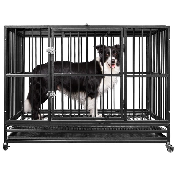 Walnest 48"H Heavy Duty Dog Cage W/Tray,Folding Kennel Dog Crate with Double Door Large Pets Playpen