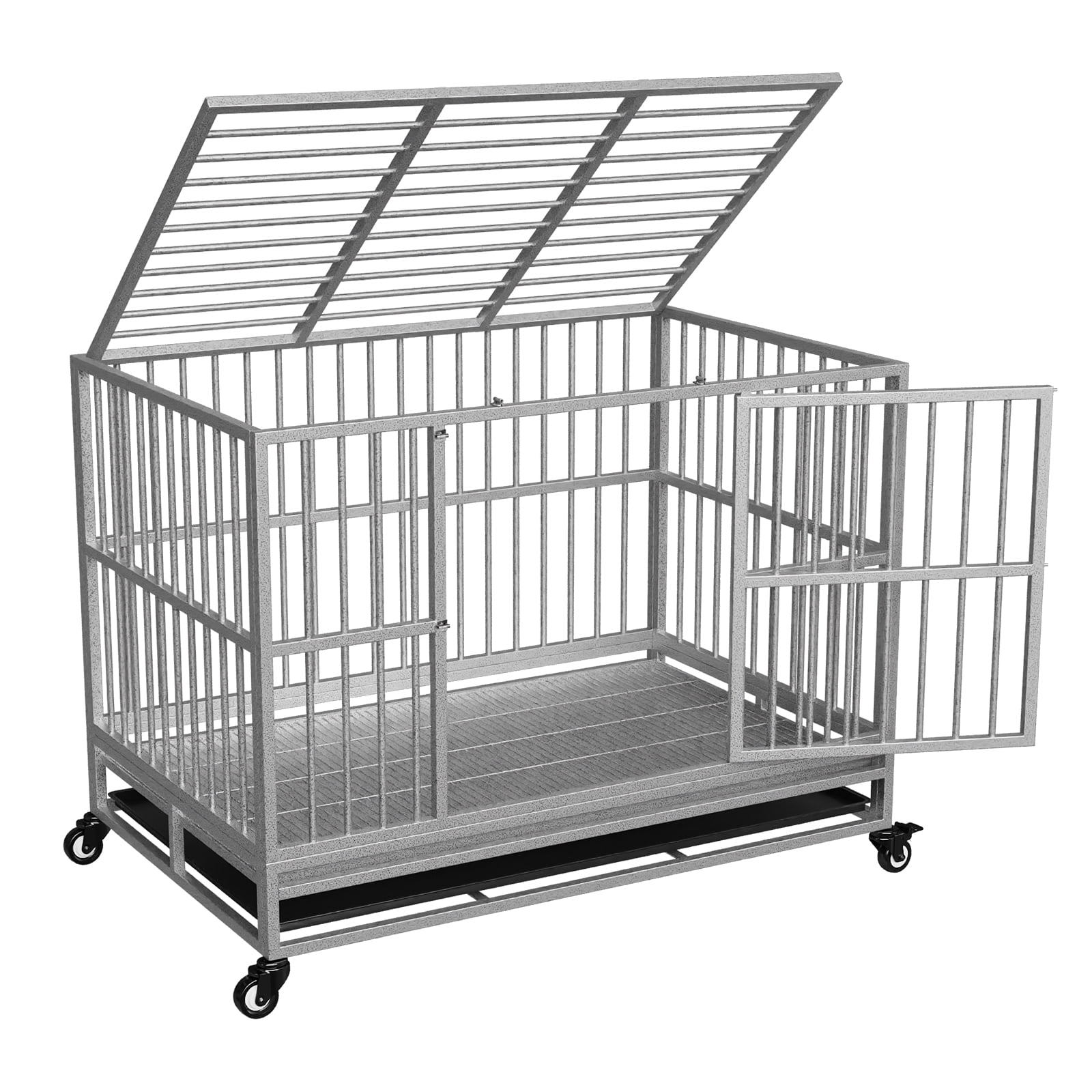 Walnest (48in) Large Dog Crate Rustproof Sturdy Dog House silver Dog Crate with Double Doors For Small and Medium Dogs