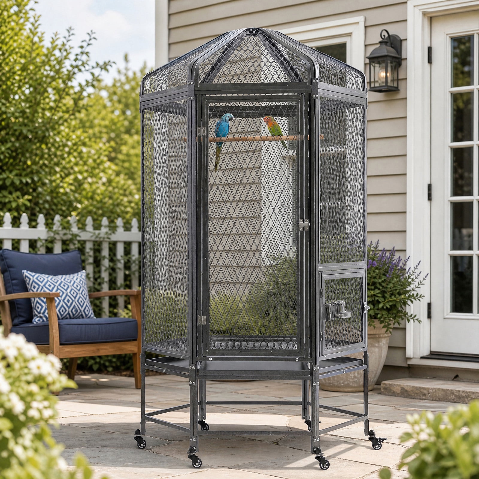 Walnest 71" H Hexagonal Extra Large Bird Cage, Heavy-Duty Powder-Coated ...