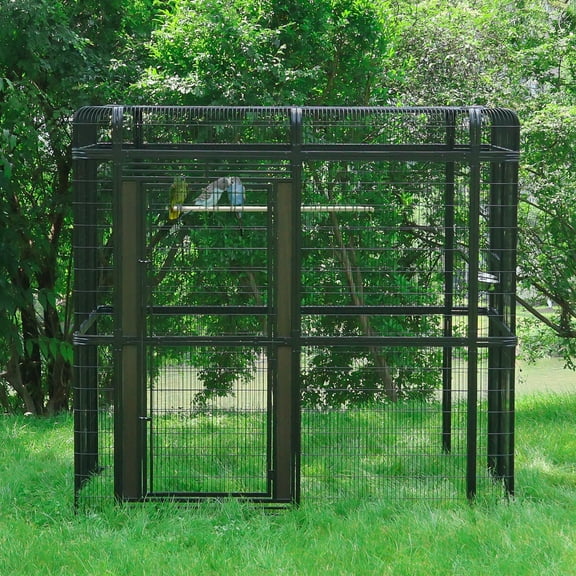 Walnest 87 inch Large Walk in Iron Aviary Bird Cage with 2 Feeding Bowls,Birdcage for Macaws Canaries Parrots Budgie Lovebirds(Black)