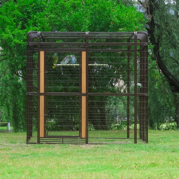 Walnest 87 inch Large Walk in Iron Aviary Bird Cage with 2 Feeding Bowls,Birdcage for Macaws Canaries Parrots Budgie Lovebirds(Brown)