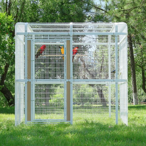 Walnest 87 inch Large Walk in Iron Aviary with 2 Feeding Bowls,Bird cage for Macaws Canaries Parrots Budgie Lovebirds(White)