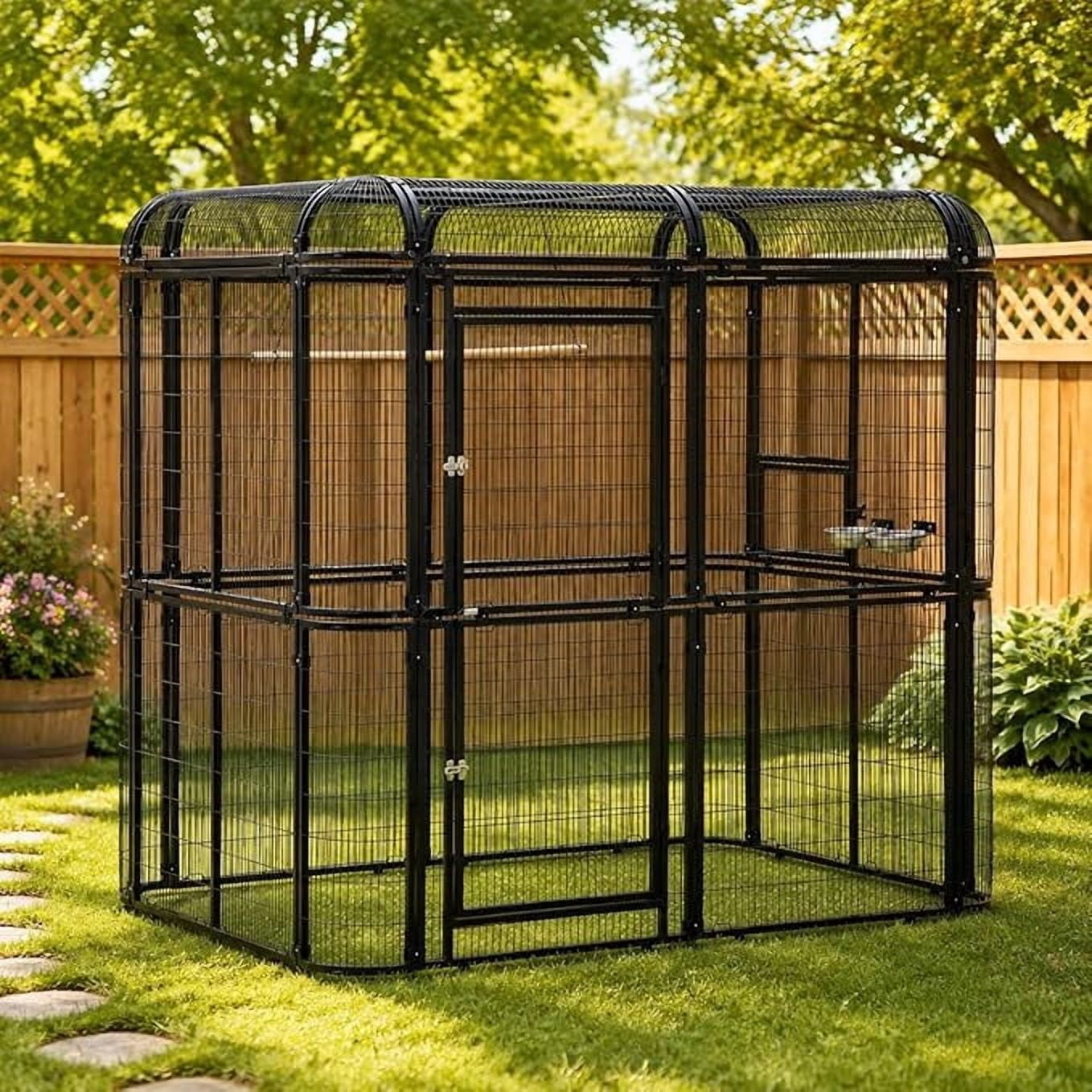 Walnest Extra Large Black Bird Outdoor Iron Aviary Doves Cage,Heavy Duty Parrot cage Walk in Aviary Flight Pet Offer(86.40 x 63.60 x 81.60 Inches）