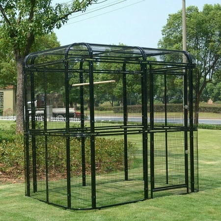 Walnest Extra Large Walk in Bird Cage Parrot Macaw Iron Aviary Flight Cage Finch Pet House Flat Roof with 2 Feeding Bowls(Black)