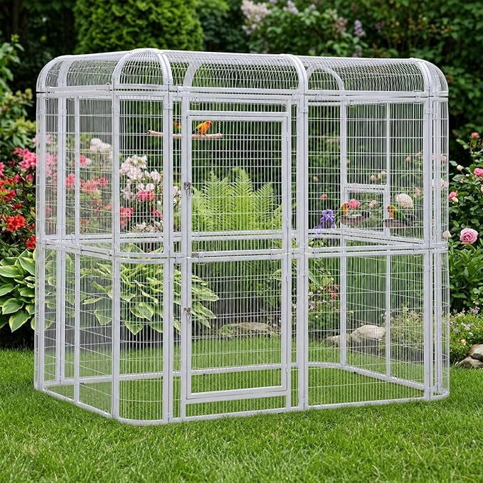 Walnest Extra Large White Bird Outdoor Iron Aviary Doves Cage,Heavy Duty Parrot cage Walk in Aviary Flight Pet Offer(86.40 x 63.60 x 81.60 Inches）