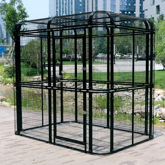 Walnest Extra Large Black Bird Outdoor Iron Aviary Doves Cage,Heavy Duty Parrot cage Walk in Aviary Flight Pet Offer(86.40 x 63.60 x 81.60 Inches)