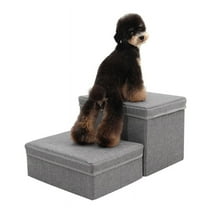 Walnest Pet Stairs 2-Step Dog Ramp Ladder with Storage Boxes,Folding Cat Dog Ramp Dog Step Stairs Pet Ladder,Dog Slope Stairs Friendly,Gray