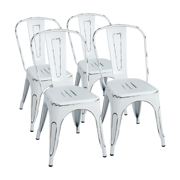 Walnew Metal Bistro Stacking Chairs, Distressed White (Set of 4)