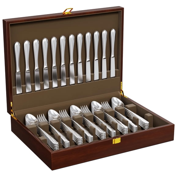 Walnut 1-Layer Flatware Storage Chest with Felt Lining for 12 Sets