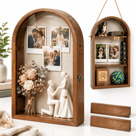 Walnut 10x16 Shadow Box Frame with Removable Shelves and Door