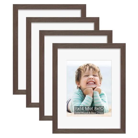 Walnut 11x14 Solid Wood Picture Frame, Holds 8x10 Photos With Mat