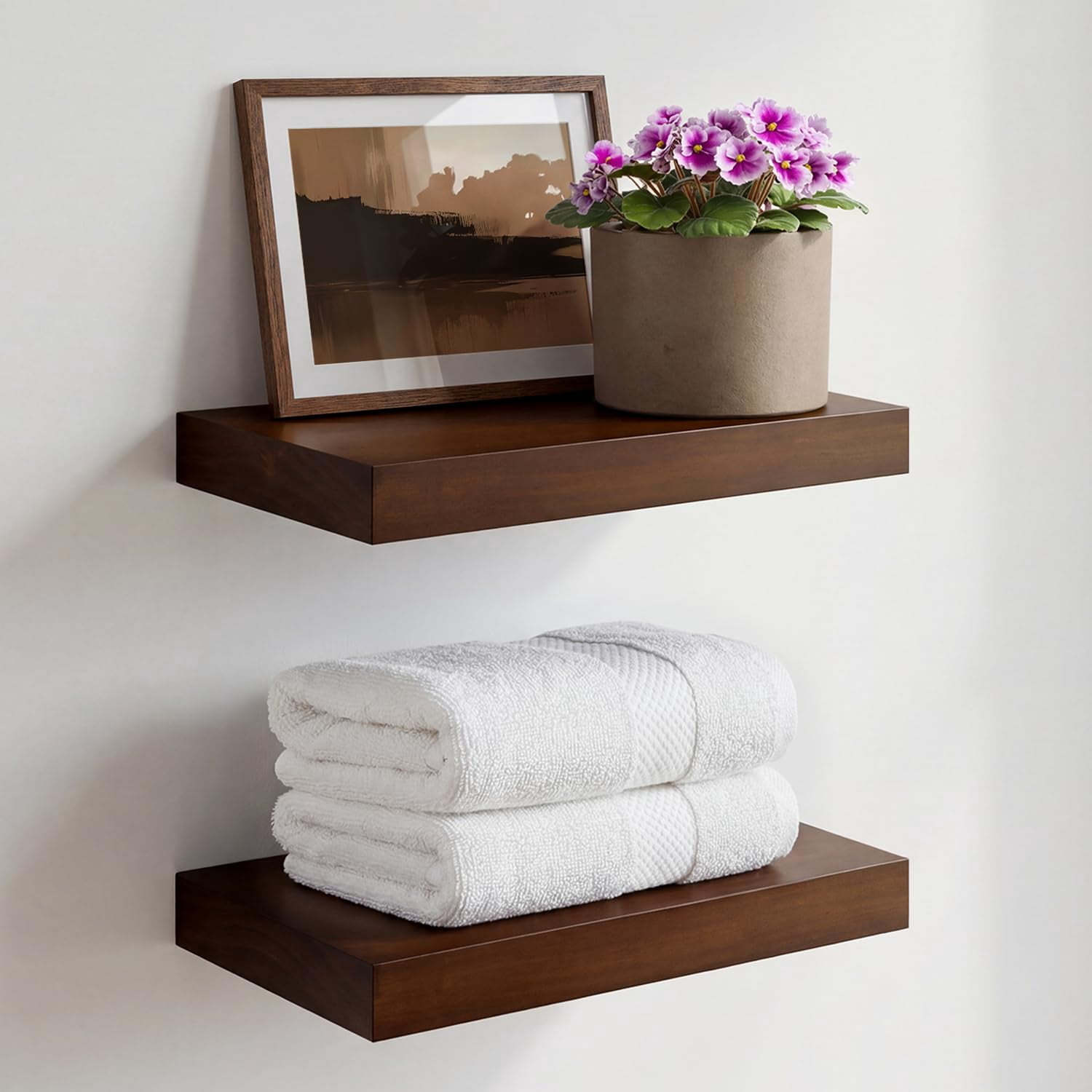 Walnut 12 Inch Floating Shelf  High End Solid Real Wood Small 12inch Shelves For Wall Mounted Dark Brown 12in Heavy Duty Bracket 12 X 6.5 1.75 Inches Set Of 2