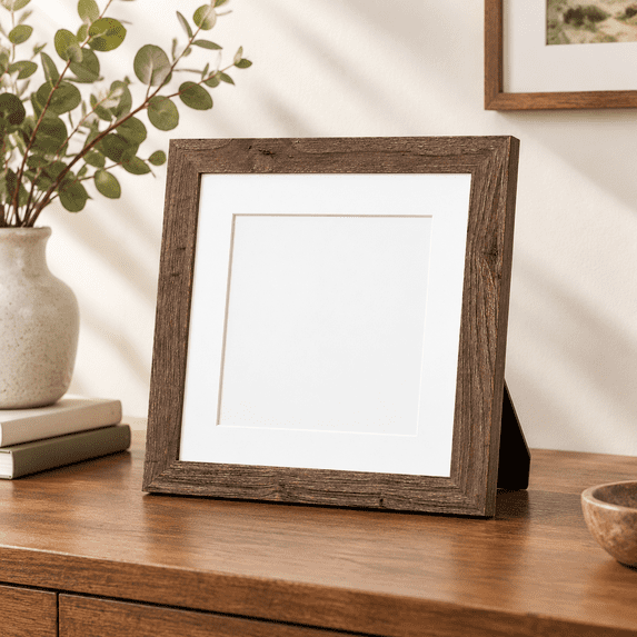 Picrers Walnut 16x16 Square Wooden Picture Frame - Tempered Gl Wall Mountable ...
