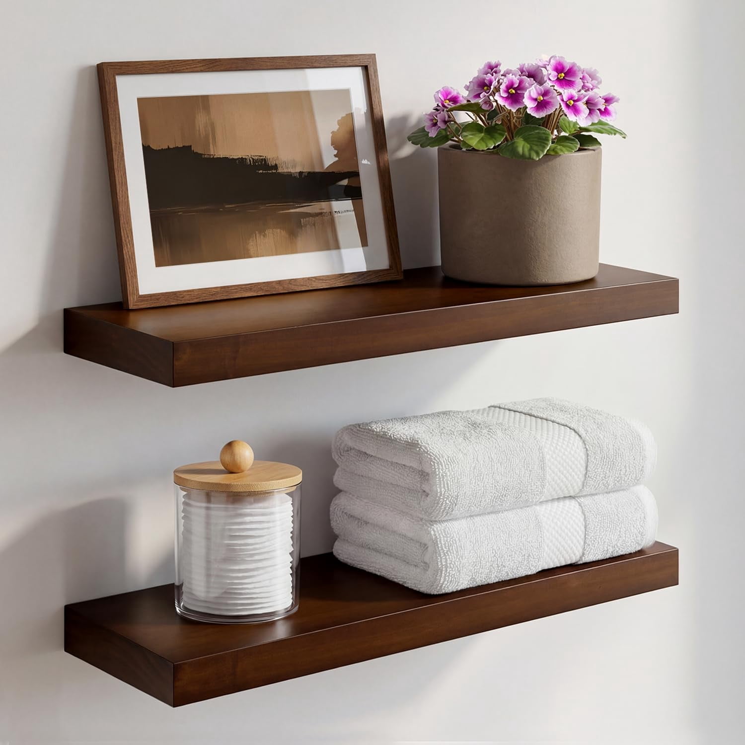Walnut 18 Inch Floating Shelf  High End Solid Real Wood 18inch Shelves For Wall Mounted Dark Brown 18 Inches Long Heavy Duty Bracket 18 X 6.5 1.75 In Set Of 2