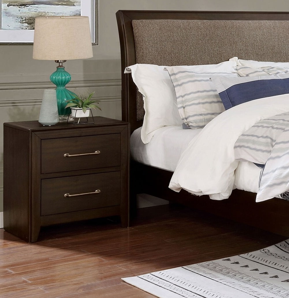 Walnut 1Pc Nightstand Only Solid Wood 2-Drawers Bedside Table Brushed ...