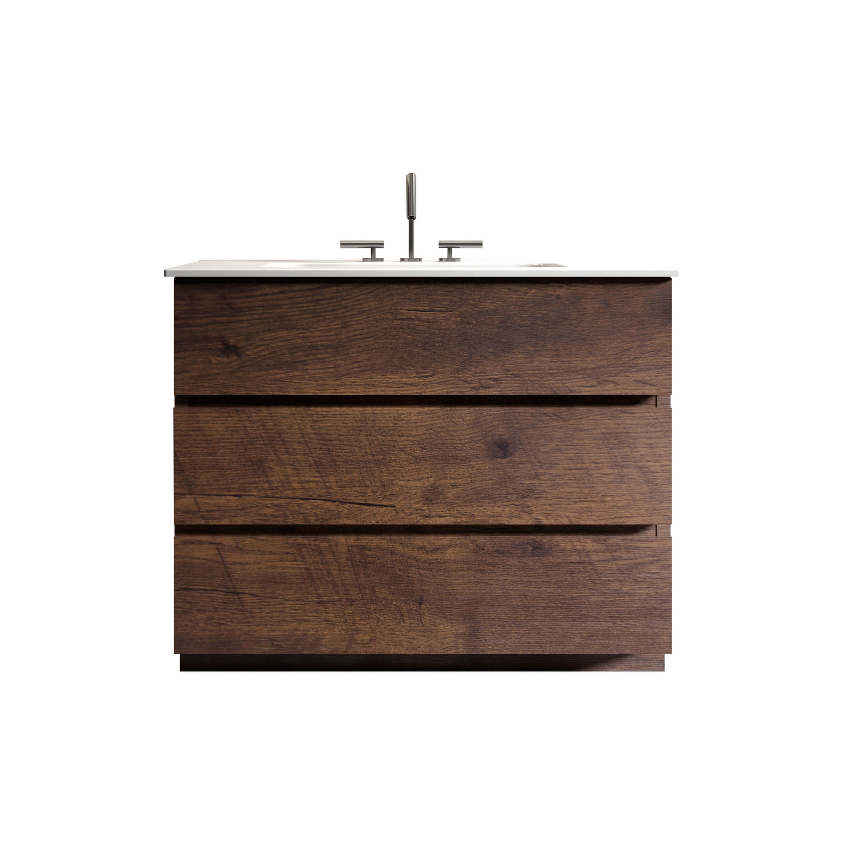 Walnut 36-Inch Bathroom Vanity with One-Piece Sink Ergonomic Smooth ...