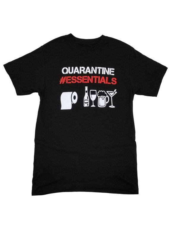 Mens Black Quarantine #Essentials TP & Spirits Covid T-Shirt M