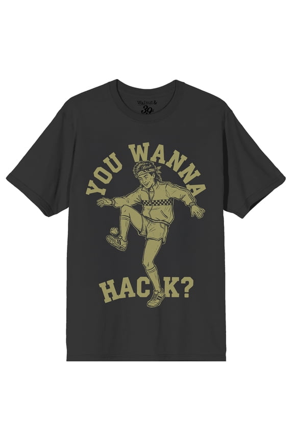 Walnut & 39th You Wanna Hack Hockey Graphic Tee - Vintage Distressed Short Sleeve Crew Neck T-Shirt for Men-Large